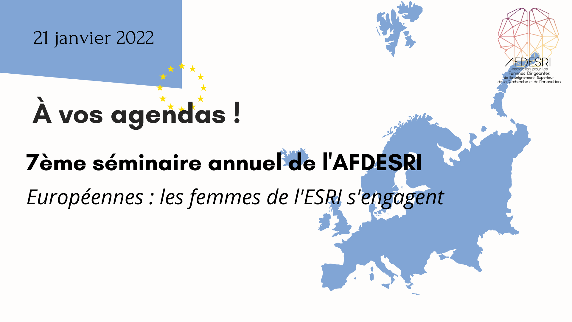 7ème séminaire de l’AFDESRI (EN LIGNE UNIQUEMENT) : “Européennes : les femmes de l’ESRI s’engagent” – 21 janvier 2022